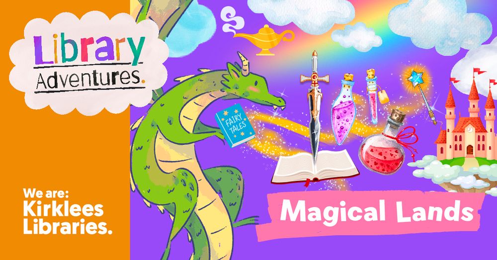 Colourful promotional image for Magical Lands themed Library Adventure