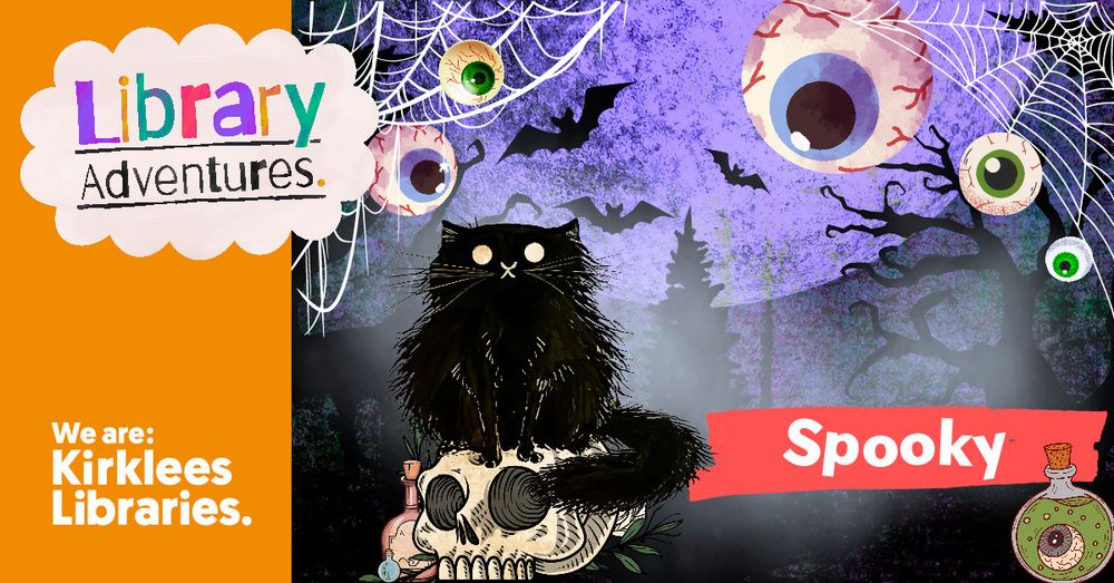 Colourful spooky themed poster for Library Adventures