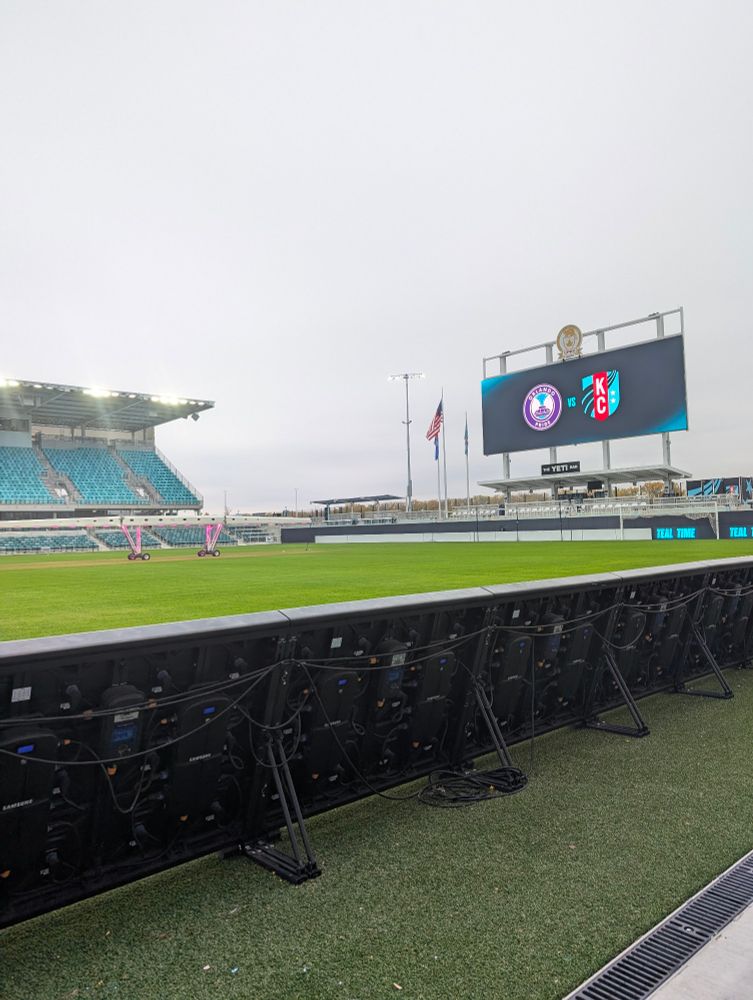 A view of the pitch and the Jumbotron from the east stands at CPKC Stadium.