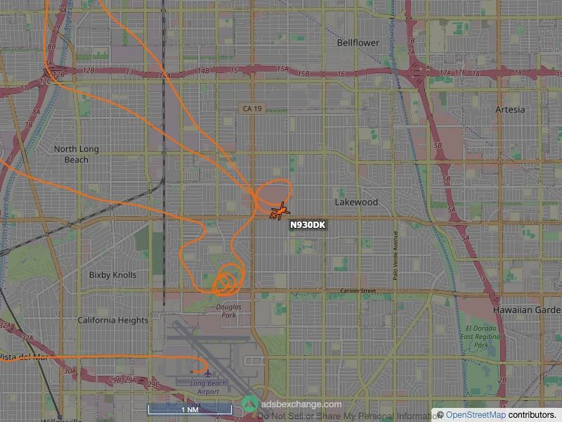 Screenshot of map showing the path of a circling aircraft