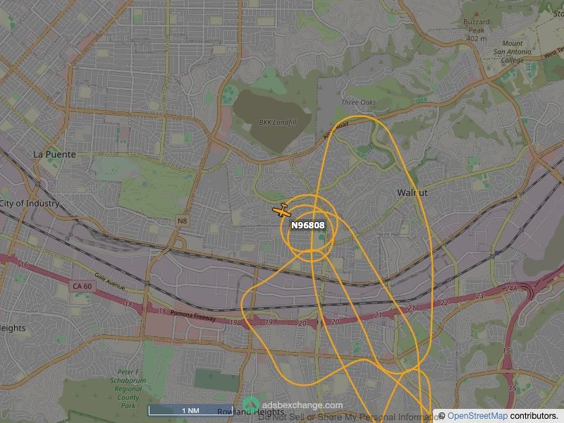 Screenshot of map showing the path of a circling aircraft