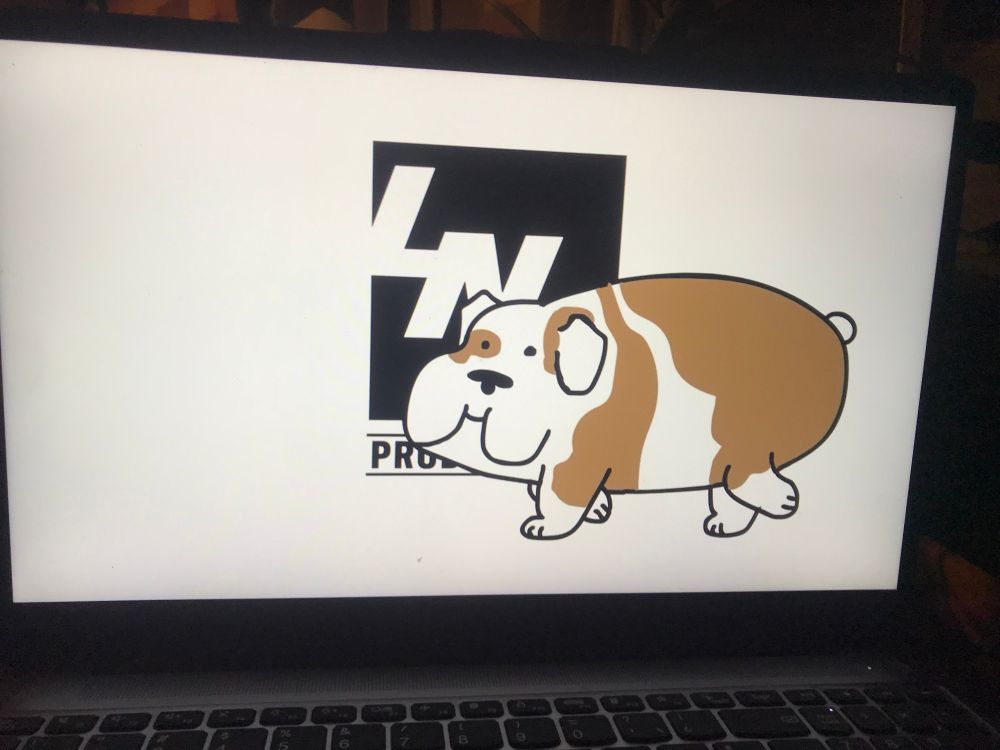 the infamous late night grin mascot, post-bark, but pre-pee