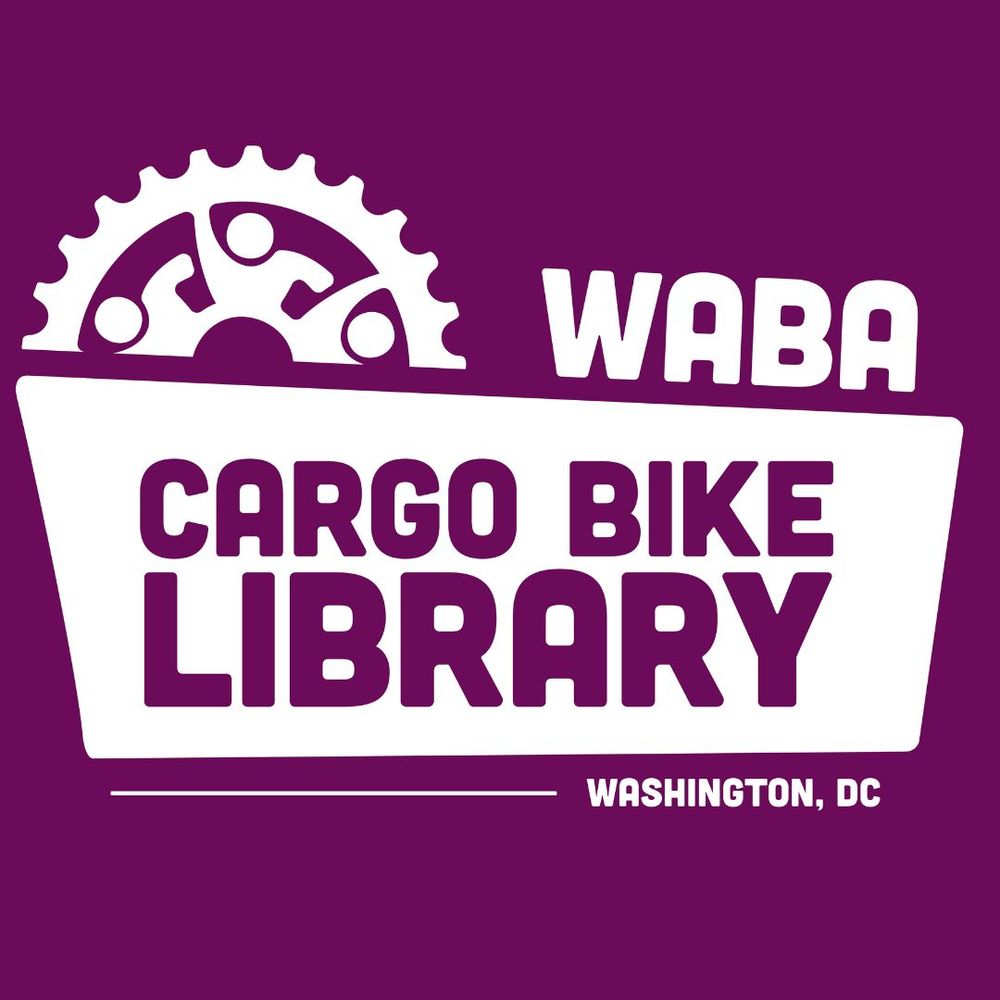 WABA Cargo Bike Library logo in Library Purple with Washington, DC subhed. Designed by Colin Browne of WABA!!!! 