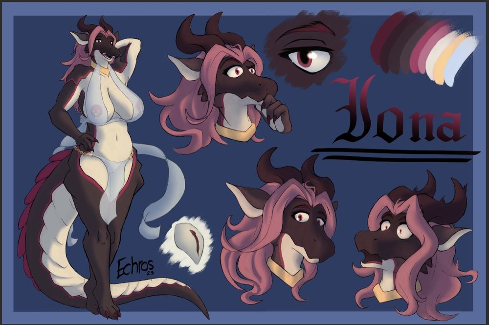 Chubby dragon with female genitals, closeup on genital and expressions