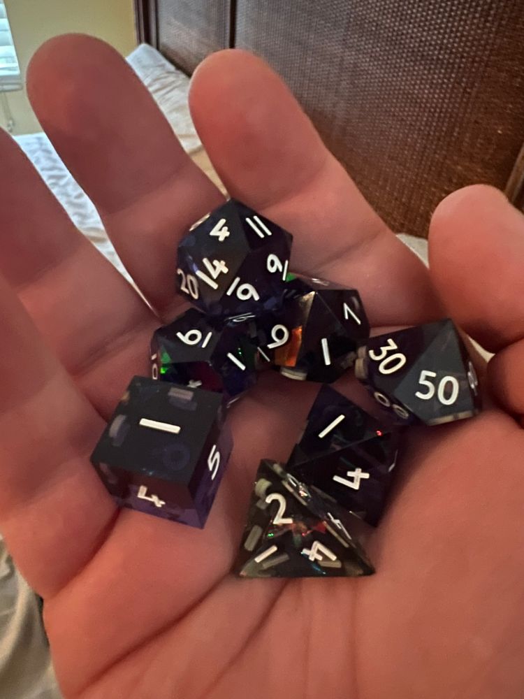 Translucent purple with foil inclusions from Everything Dice