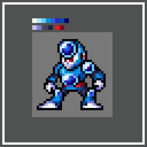 A cool blue, crystal studded robot named Crystal Man from the game Mega Man 5. Drawn in the Genesis game Mega Man: The Wily Wars' art style.