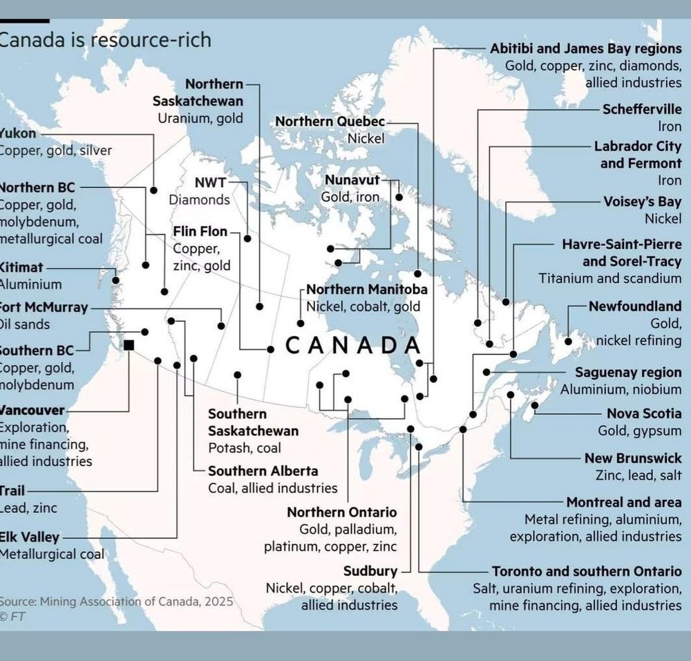 Minerals and resources map of Canada.