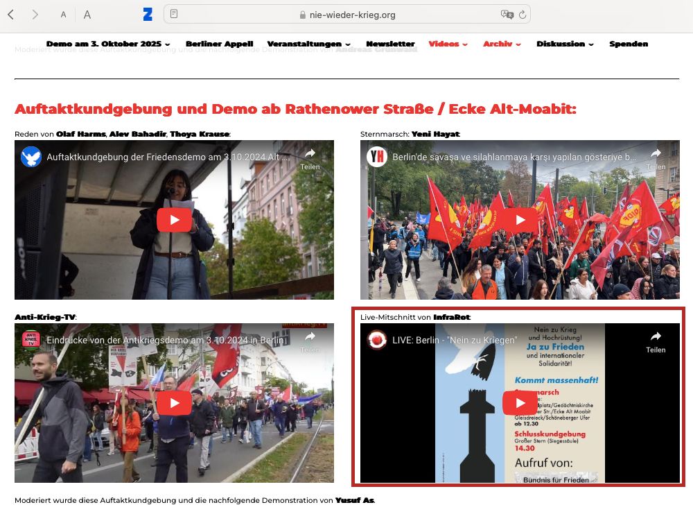 Screenshot der Webseite nie-wieder-krieg.de