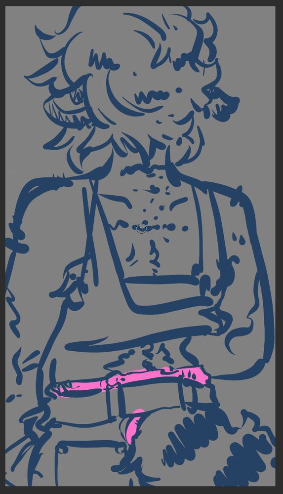 its a tiger girl with a tiny bit of pink paddings peeking over the edge of her pants, thats it thats how fancy this sketch is ill do it later but ive been up doing either Chores or Work since 5:30am and im so fucking tired fam