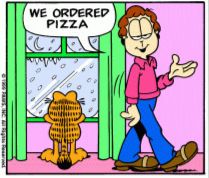 garfield comic panel. jon is saying "we ordered pizza"