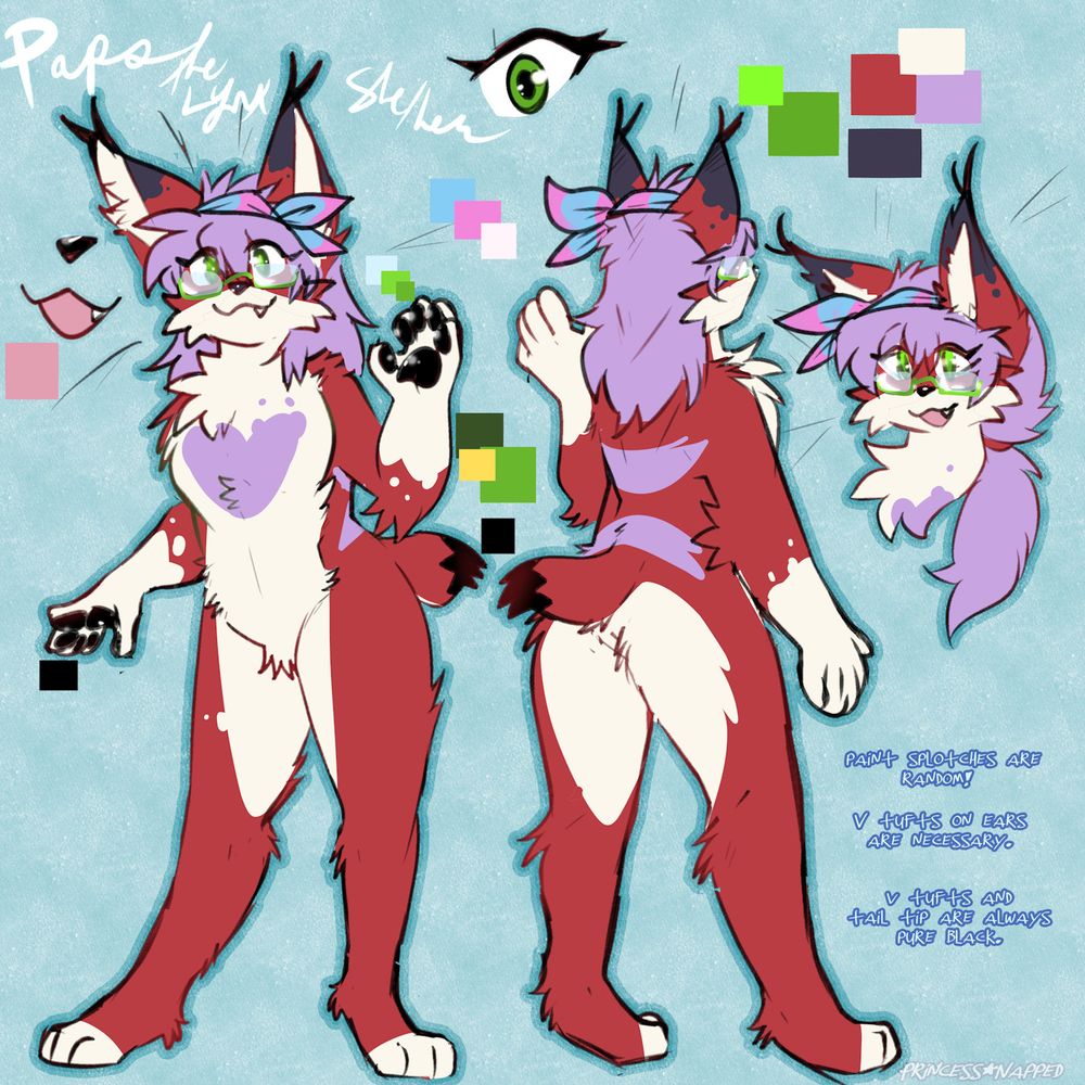 lynx girl with red, white, and lavender colors