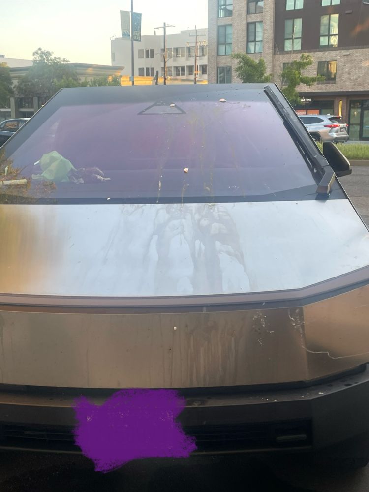 A cybertruck that has been egged