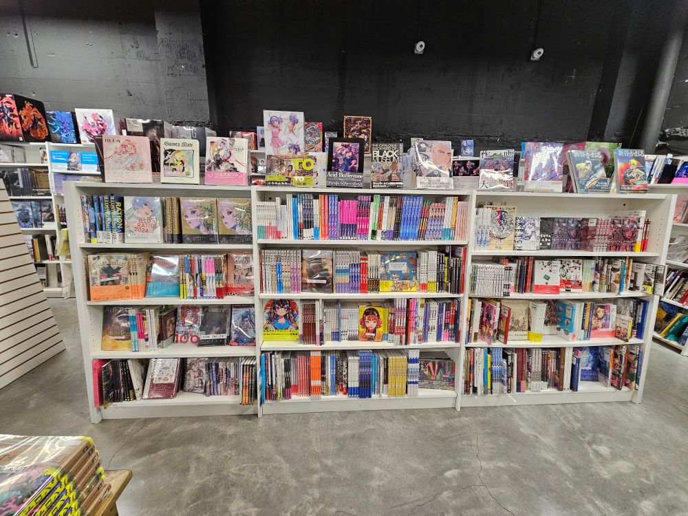 Colorful books on display.
