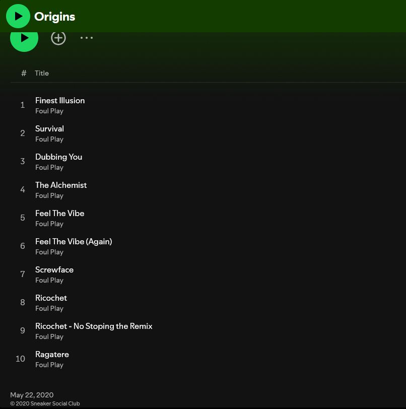 A screenshot of the Spotify page for "Origins" showing that it still has all 10 tracks