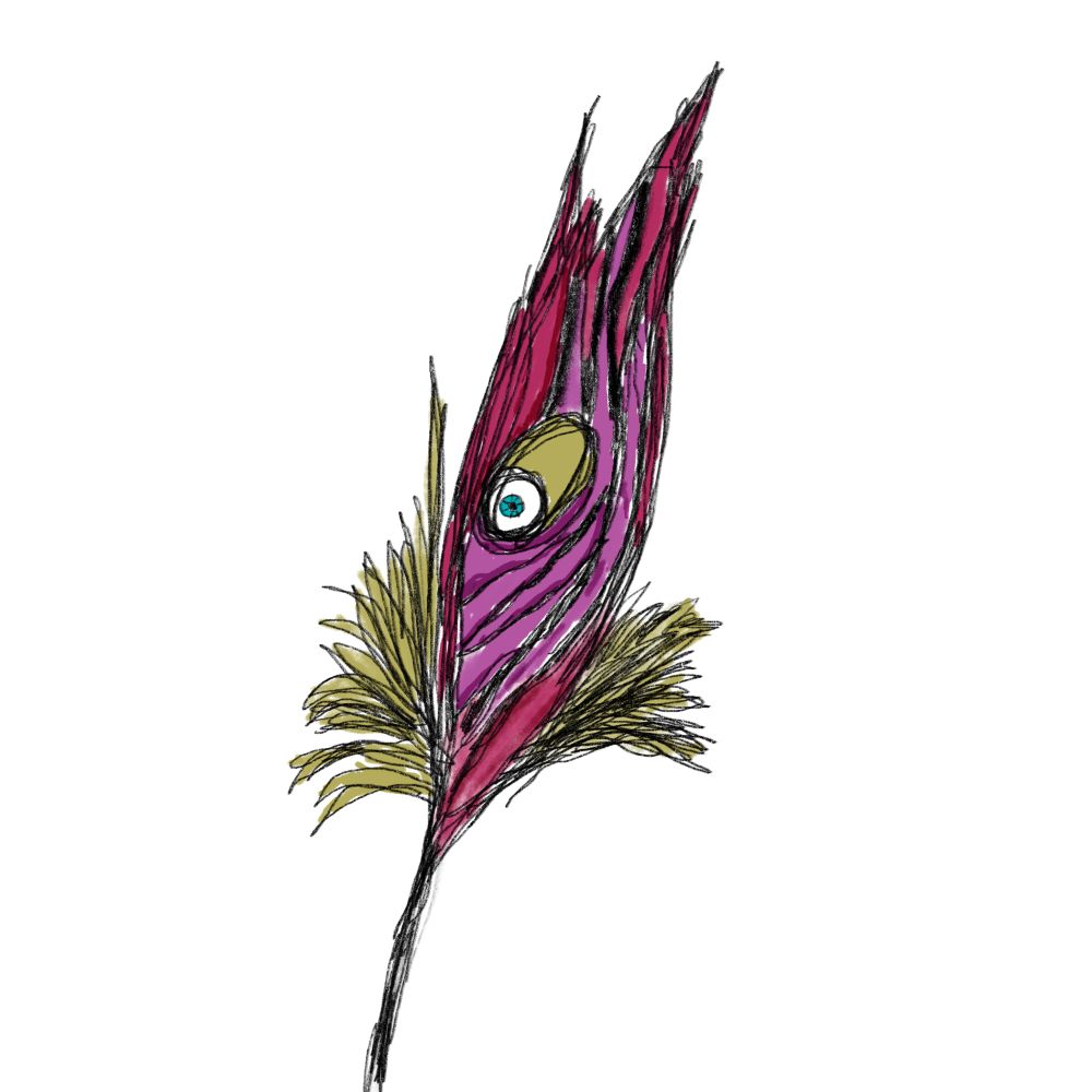 abstract doodle of a fleshy plant with a blue eye