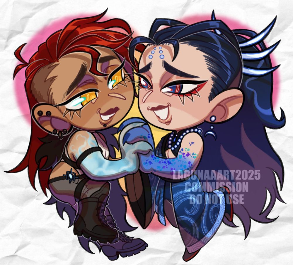 digital chibi of a couple holding hands