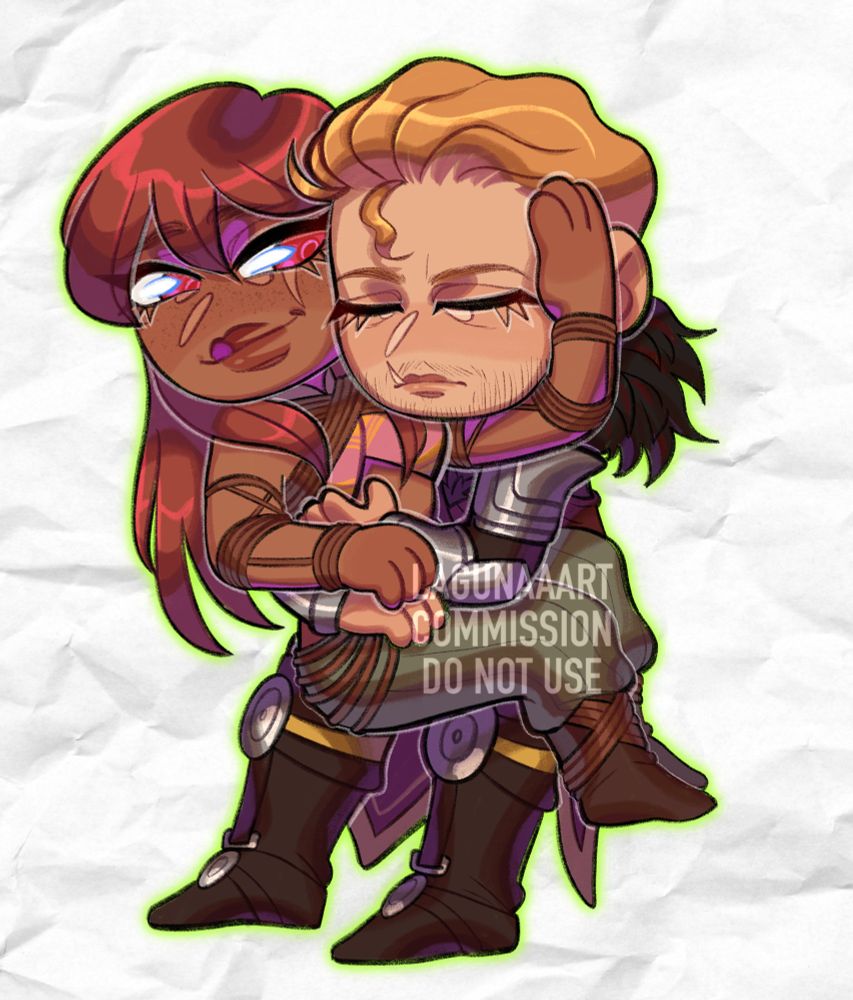 digital chibi of a couple holding each other