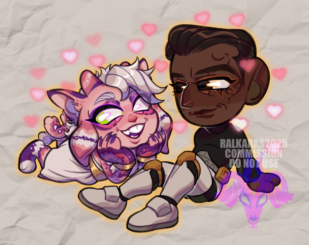 Digital colored art of a chibi couple, an oc with Commander Cody looking at each other blushing