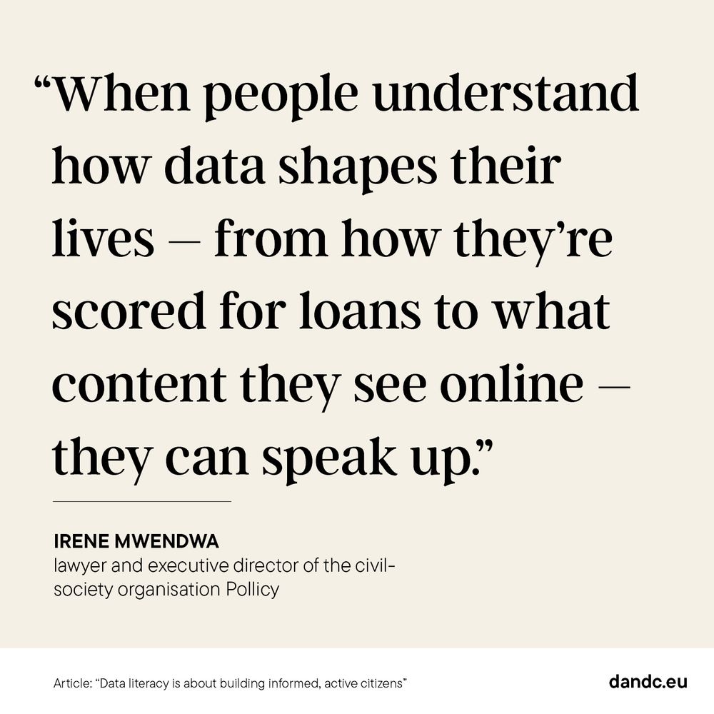 The quote by Irene Mwendwa reads: "When people understand how data shapes their lives - from how they're scored for loans to what content they see online - they can speak up."