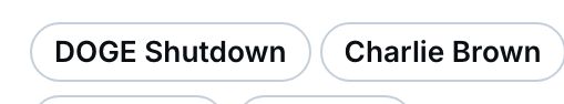 trending topics that say "doge shutdown" and "charlie brown"