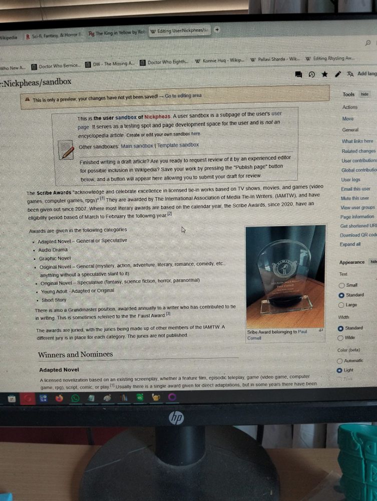 Screenshot of a Wikipedia page in development.