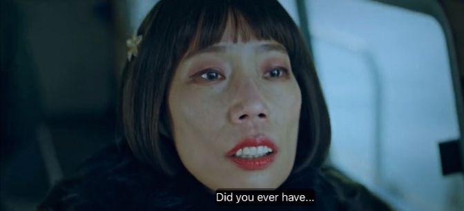 Madame Lim in taxi driver with captions “did you ever have…”