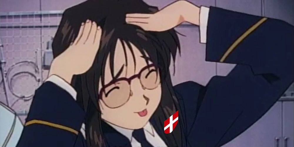 a lazy edit of the ah eto bleh anime girl so that the symbol of the knights hospitaler looks like its on her lapel as an oversized pin