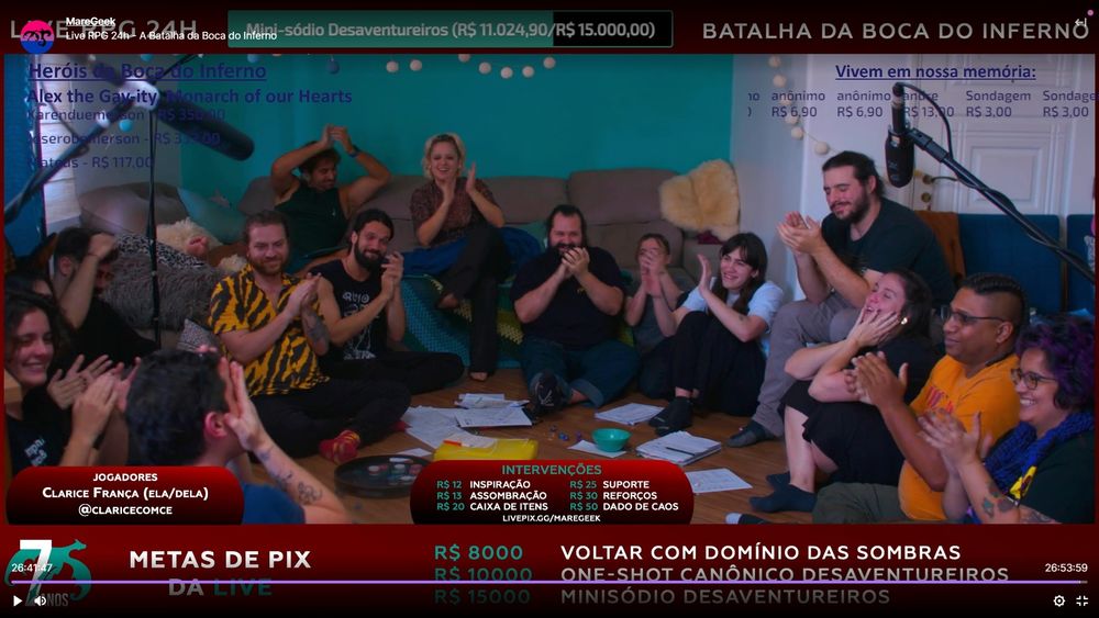 Um screenshot da live na manhã de domingo, no final da história: Lucas está no cantinho da roda, quase de costas pra câmera, e está esfregando o rosto. Todos olham para ele e batem palmas. Fai e Gabi estão com cara de choro.