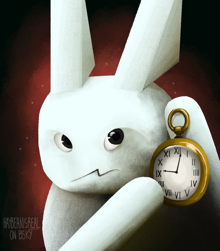 A drawing I made of Gubby, a Roblox rabbit character, as the rabbit from the "All roads lead to Rome" meme, which is a drawing done by LuzTapia.