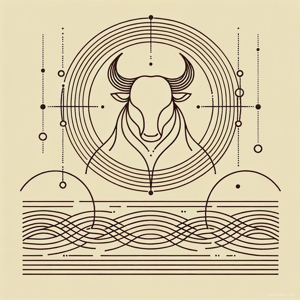 **Art Prompt: Minimalist Line Art of Taurus Embodying Transition and Anticipation**

1. **Visual Composition Blueprint:**
   - **Central Motif**: Start with a simple, stylized outline of a bull (symbol for Taurus) placed centrally on the canvas. The bull’s head should be slightly raised upwards and forward, suggesting anticipation and readiness.
   - **Horizon Line Elevation**: Draw a straight horizontal line toward the lower third of the canvas, putting the bull above this line, symbolizing its elevation or rising above the everyday.

2. **Symbolic Elements:**
   - **Seven Gentle Curves**: Behind the bull, add seven minimalistic, wave-like lines that start small and progressively get larger, flowing towards the right side of the canvas. Each wave represents one month of the upcoming seven-month period of change.
   - **Circles of Transformation**: Integrate a series of small, interconnected circles or loops starting from the bull’s head and extending outward, symbolizing the new thoughts and processes initiated by the shift in gear.
   - **Broken Lines**: Include some scattered, faded, or partially broken lines around the bull, not connecting to other elements, representing subjects previously avoided, now being approached.
  
3. **Color Assignment (Optional since primary color is stated as none):**
   - If choosing to add depth through shades, use very light grays to define the major shifts subtly, maintaining a minimalist feel.

4. **Interactivity Element:**
   - Negative space around the bull’s legs suggests friction or tension; this interpretable space allows viewers to imagine the described friction with siblings or other challenges.

5. **Artistic Technique:**
   - Use fine, crisp strokes with varying line weights to represent both delicacy and strength. Thicker lines for the bull and thinner, more delicate lines for the transformative elements indicate vulnerability and evolution simultaneously.

By crafting this image, the art channels the essence of anticipation and the dawning of a transformative phase for Taurus, visually narrating the horoscope’s message through symbolic line art, devoid of direct references or literal depiction of people or textual elements.