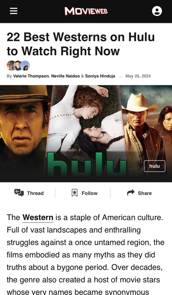 Screenshot of MovieWeb’s 22 Best Westerns to Watch Right Now Article (THE LAST VICTIM is #1)