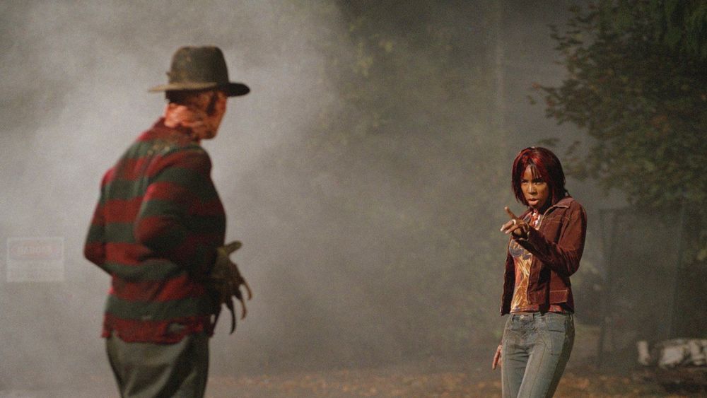 screen cap from freddy vs jason where kelly rowland insults freddy krueger