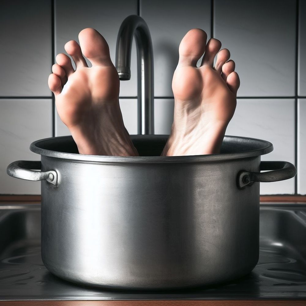 Des pieds visiblement dans une gamelle