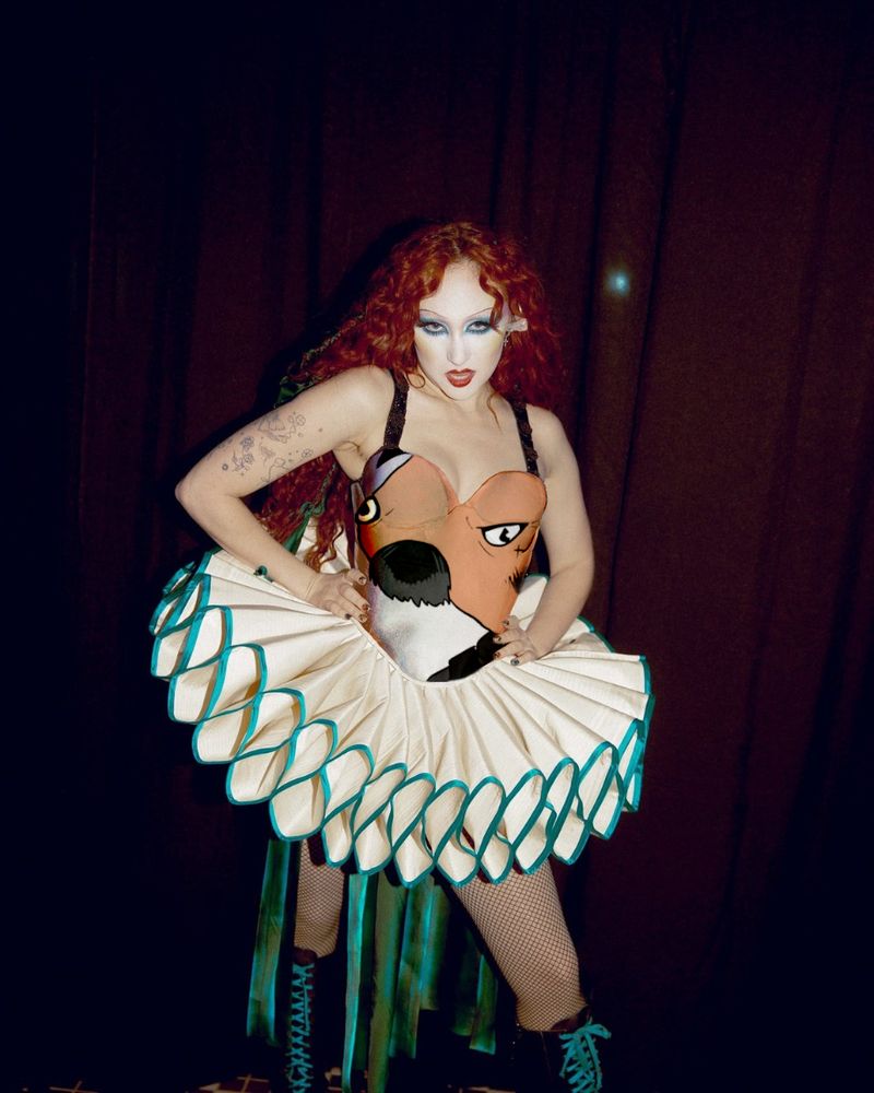 Chappell Roan in a structured tutu and bonked Izzy Hands corset. Stunning.