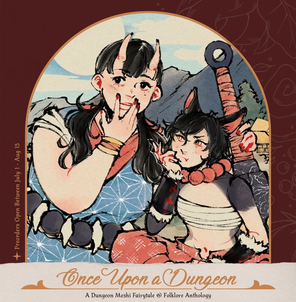 inutade and izutsumi from dungeon meshi inspired by "red oni, blue oni"