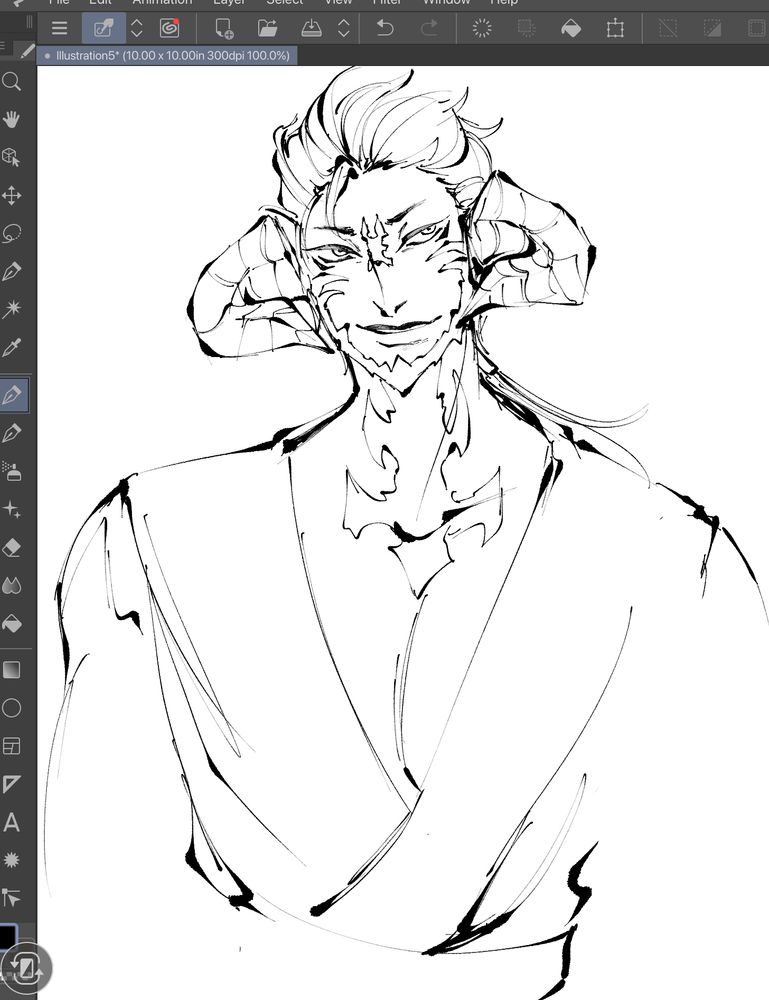 b/w sketch of an auri man 