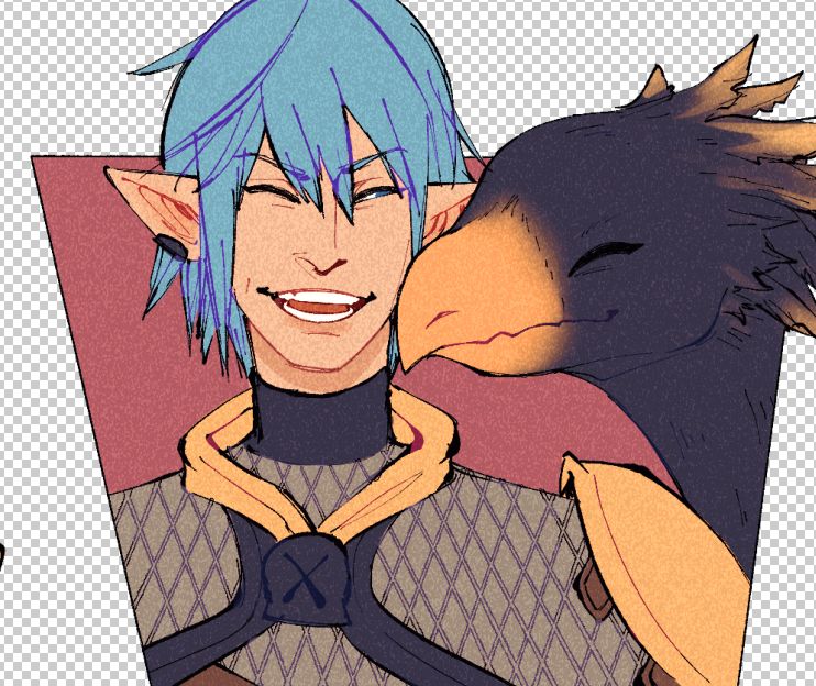 crop of a sticker design, haurchefant smiling with a black chocobo