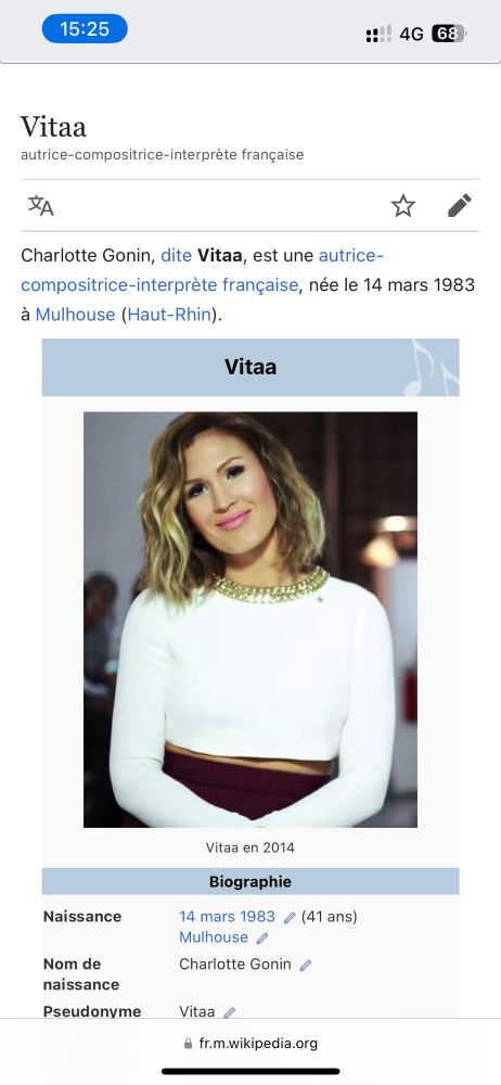 Copie d’écran de vitaa sur Wikipedia 