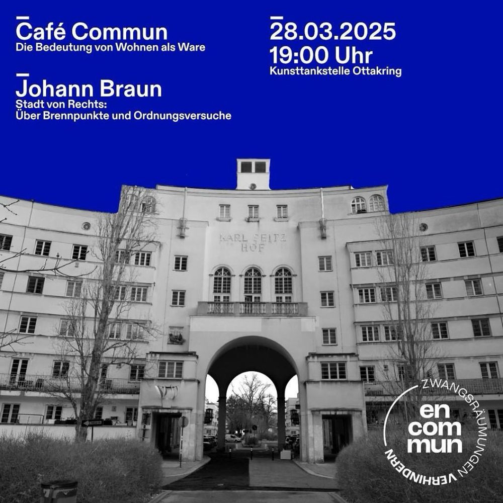 Sharepic Café Commun. Veranstaltung Stadt von Rechts mit Johann Braun. 