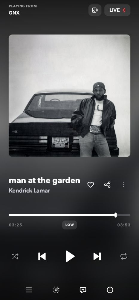 Screenshot of me listening Man at the Garden by Kendrick Lamar 