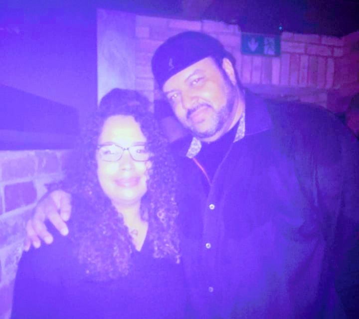 Photo of me standing next to The Egyptian Lover, taken at underchin height 