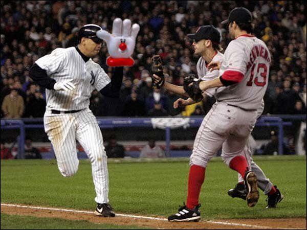 a-rod slapping the ball but someone photoshopped the hamburger helper glove on his hand