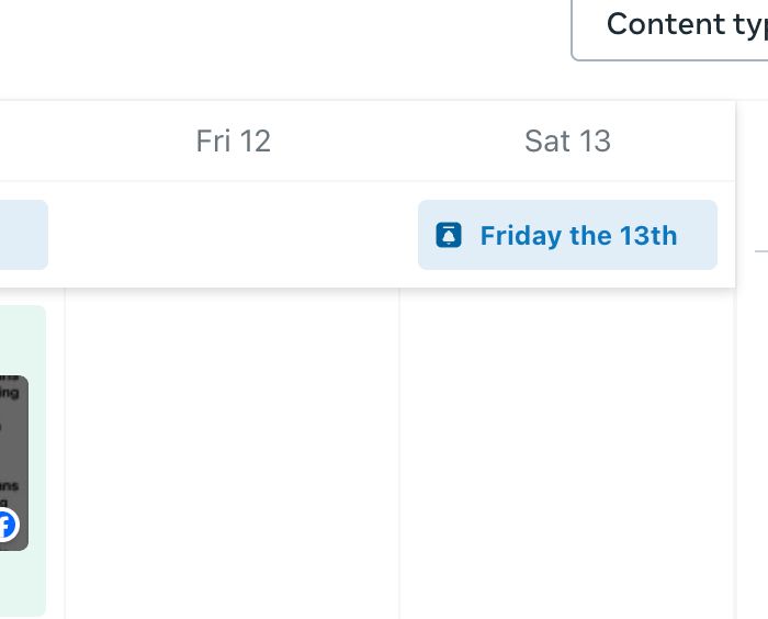 a calendar that shows friday the 12th, and saturday the 13th. on saturday the 13th there is a reminder for friday the 13th