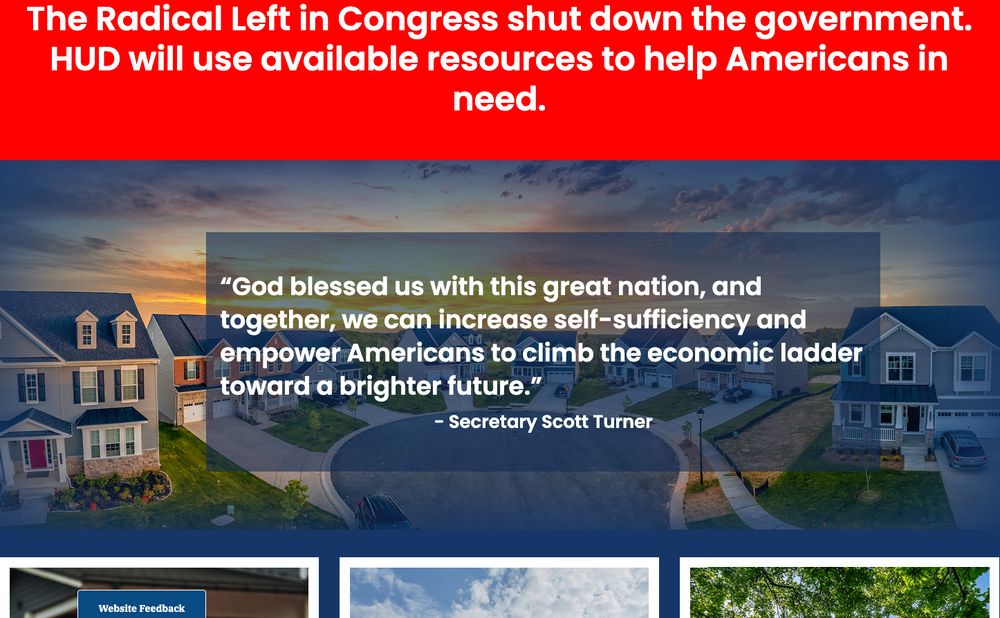 Screenshot of HUD website with illegal and false political propaganda.