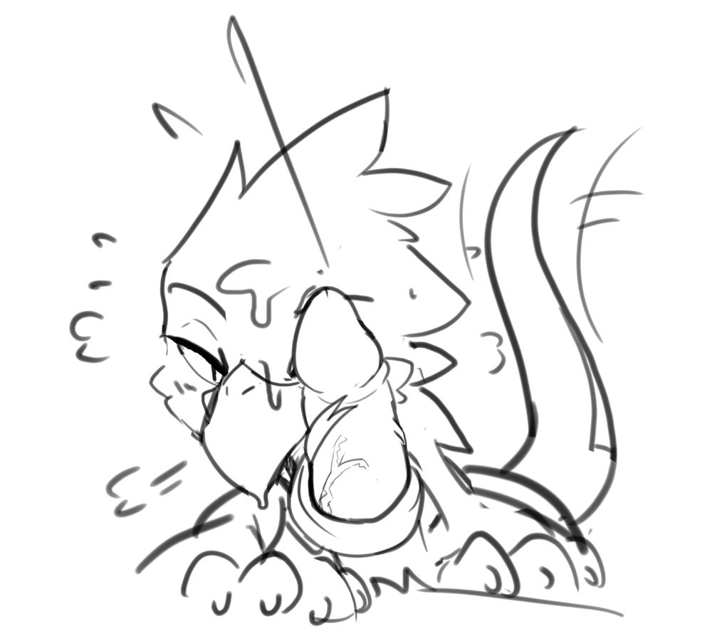 Sketch of Carbon sucking on a dick, his snake tongue wrapping around it. He's wagging his tail and he has cum on his face.