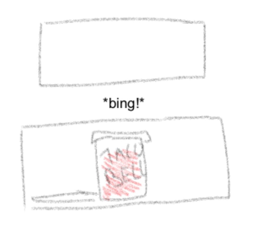 The third panel shows the replicator, opening up to reveal a regular sized wild strawberry freeze. 