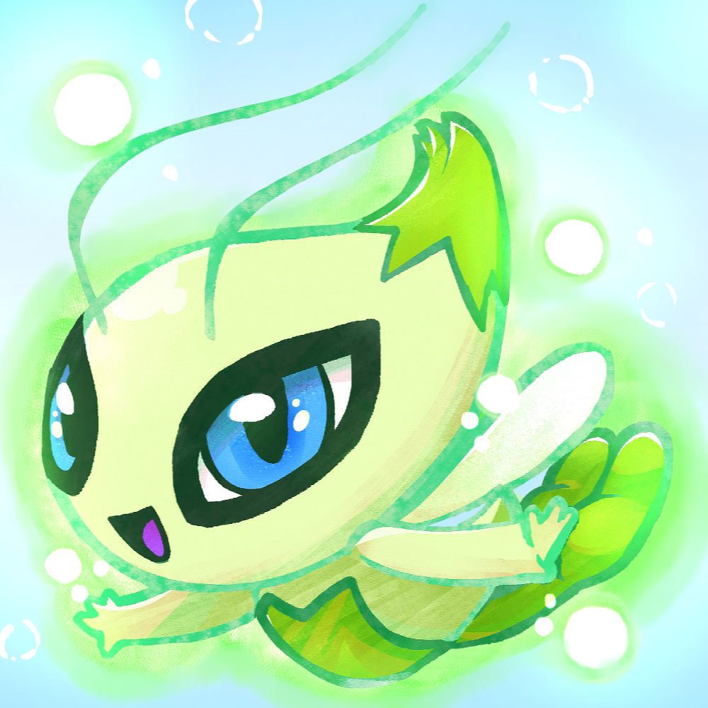 bright colored illustration of celebi pokemon