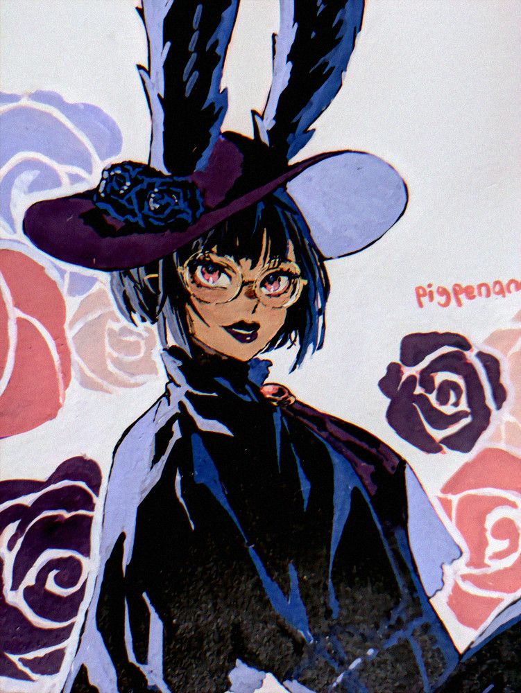 Acrylic marker drawing of my FFXIV character, Roisin. She is depicted as a viera here.