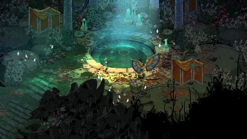 hades 2 screenshot with Melinoë and Icarus about to go in the hot springs. Y’all it took me SO long to invite this mfer here YOU HAVE NO IDEA