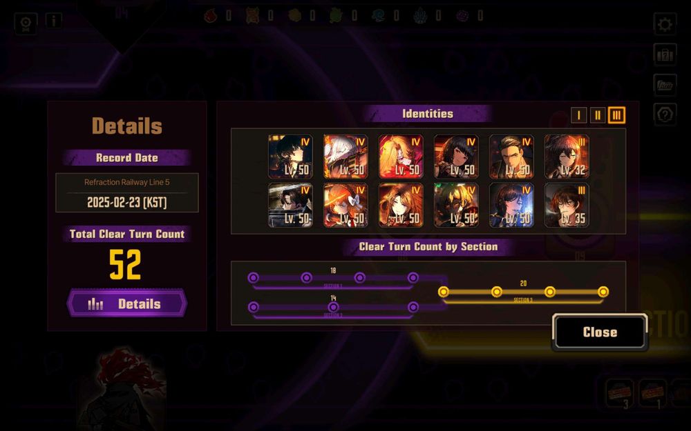 Results screen from Refraction Railway 5 in limbus company 

Turn count 52